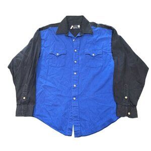 Panhandle Slim lWestern Wear Button Down Long Sleeve Mens‎ Shirt Blue Blk |Q1